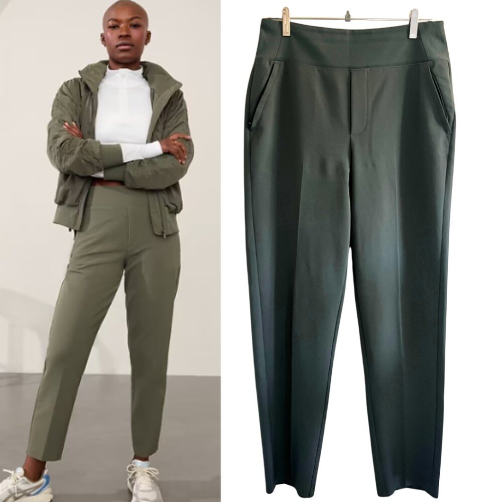 Athleta Moss Green Endless High Rise Stretch Textured Tapered Fit Pants